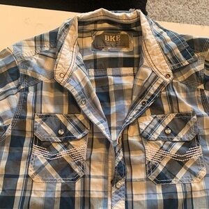 BKE Casual Blue and White Plaid Shirt